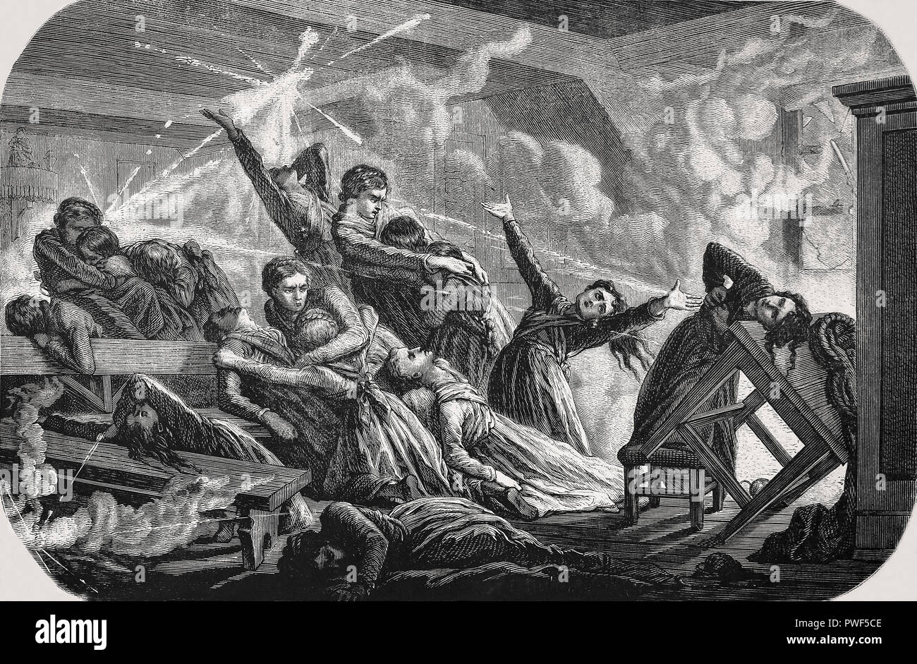 Siège de Strasbourg ( 16 août au 28 septembre 1870), Effets des obus incendiaires sur la population civile. Guerre franco-prussienne. Banque D'Images