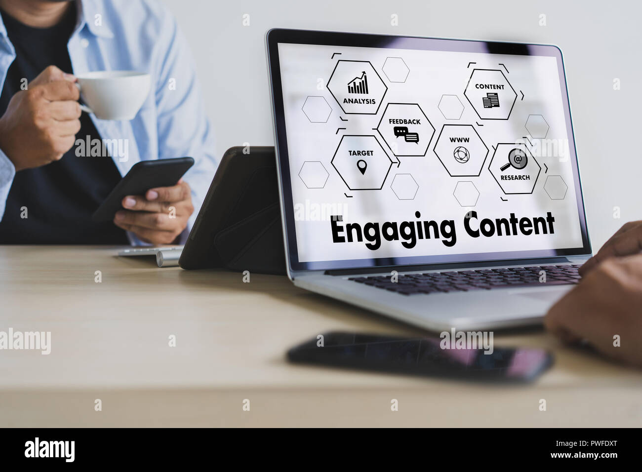 Les données marketing de contenu des médias de l'information Publication de Blogs Contenu Vision Concept Banque D'Images