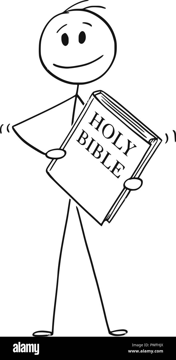 Caricature de Man Holding Big Sainte Bible Book Illustration de Vecteur