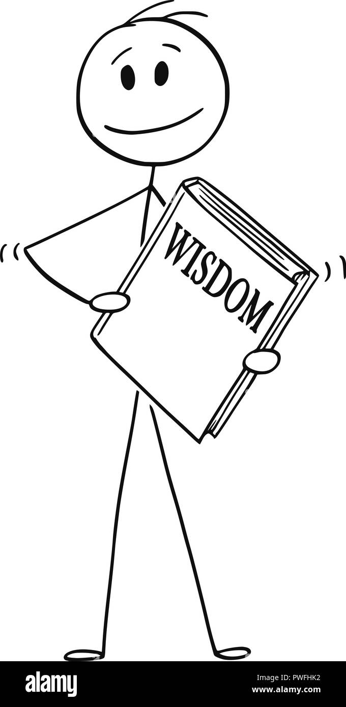 Caricature de l'Homme tenant grand livre de sagesse Illustration de Vecteur