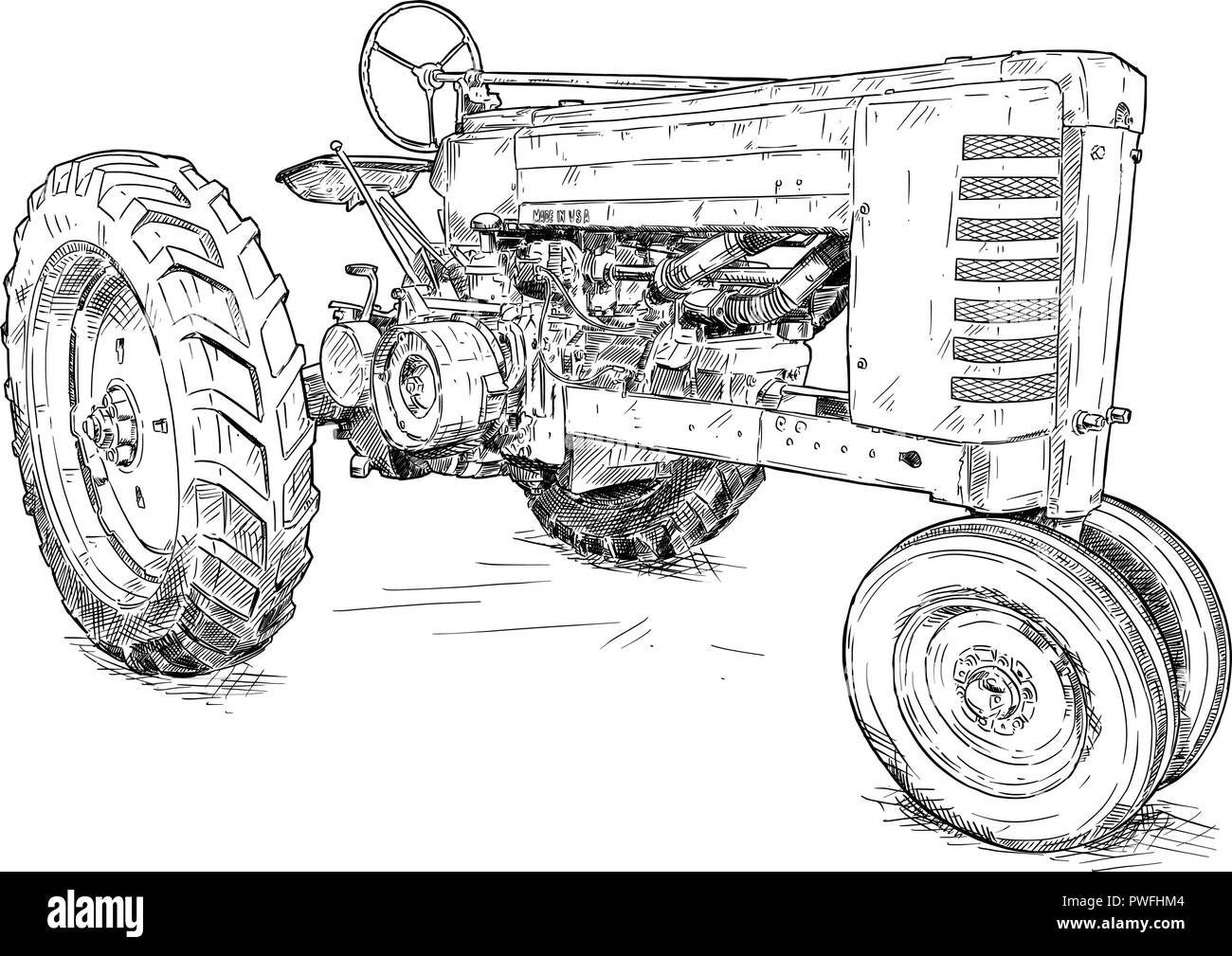 Dessin Artistique vecteur Illustration de vieux tracteur Illustration de Vecteur
