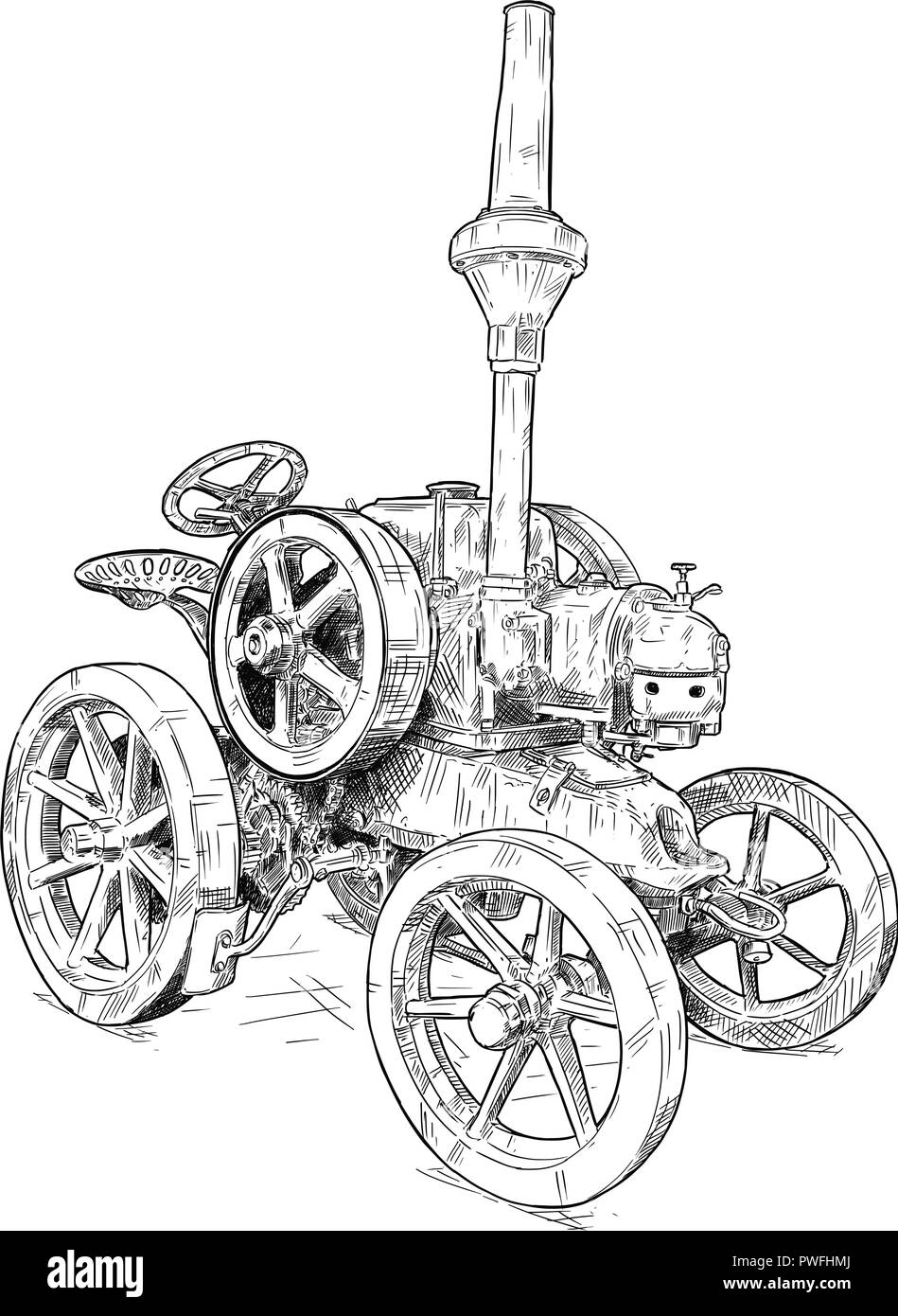 Dessin animé ou style bande dessinée Illustration de l'ancien tracteur Vintage Illustration de Vecteur