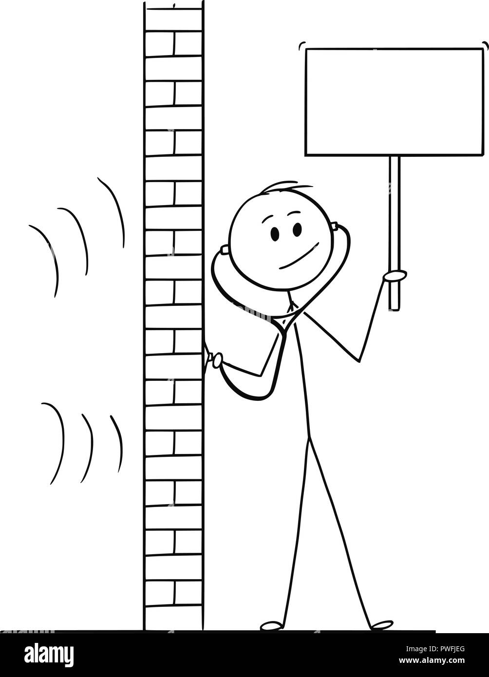 Caricature de l'homme à l'aide de stéthoscope ou Phonendoscope pour espionner et Holding Empty Sign Illustration de Vecteur