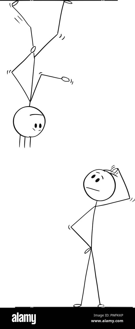 Caricature de l'homme ou homme d'affaires à confus sur un autre homme qui marche au plafond Illustration de Vecteur