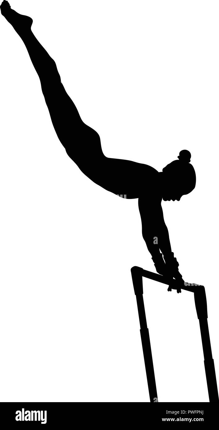 Barres asymétriques gymnaste femme exercice en gymnastique artistique Illustration de Vecteur