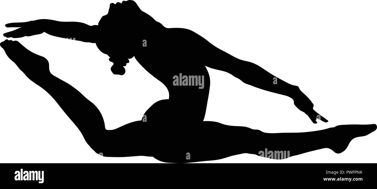 Split leap vraie femme gymnaste silhouette noire Illustration de Vecteur