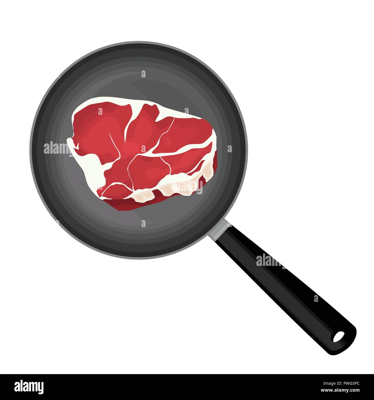 Steak de viande sur une poêle à frire sur un fond blanc, vector illustration Illustration de Vecteur