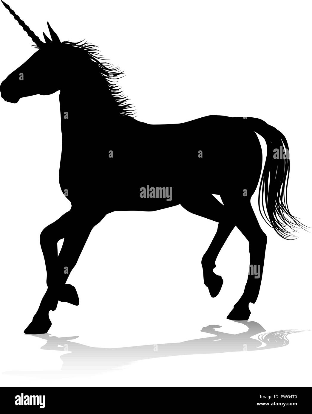 Silhouette Cheval à cornes de licorne Illustration de Vecteur