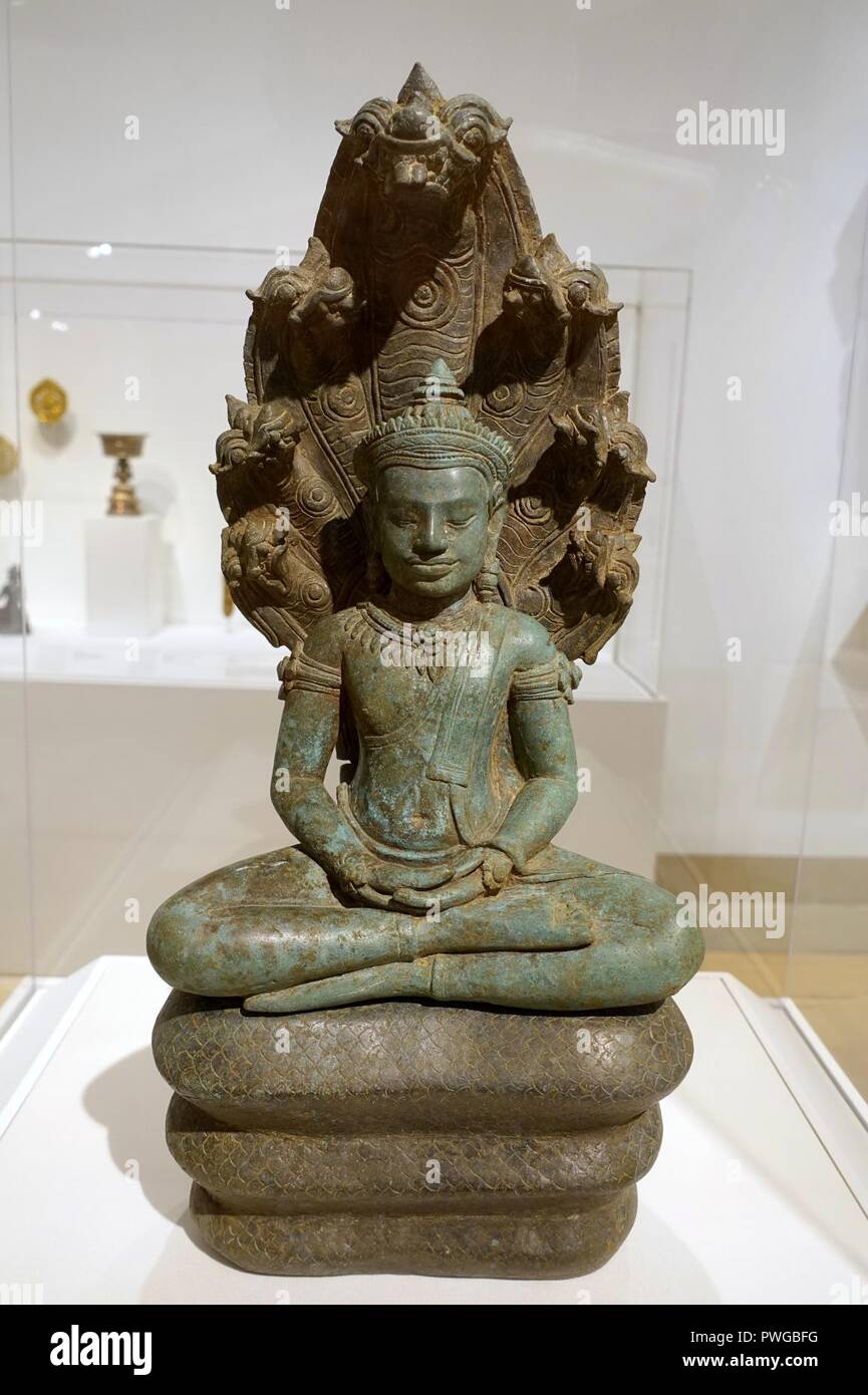 Bouddha, le Cambodge, l'empire Khmer, fin 1100 et début 1200 s'annonce, bronze Banque D'Images