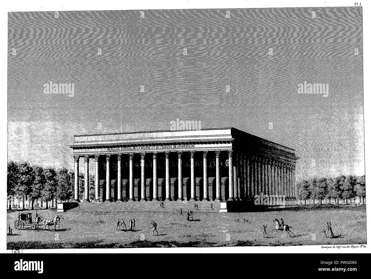 Brongniart - Plans du Palais de la Bourse de Paris et du cimetière Mont-Louis, J'(rognée). Banque D'Images