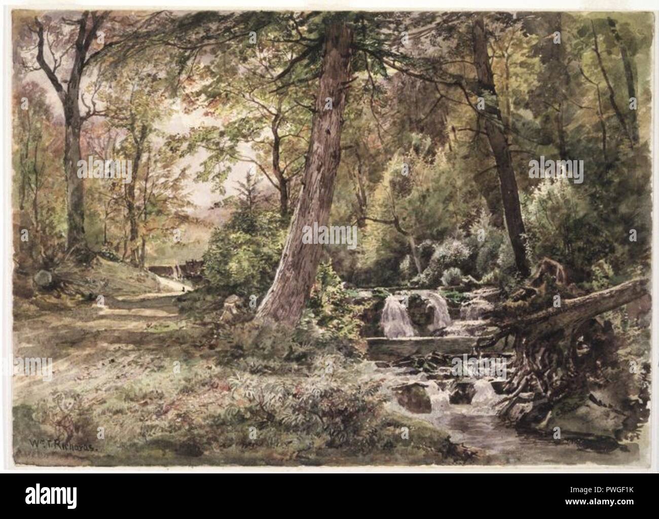 Paysage avec ruisseau et Road Chester County - William Trost Richards - dans l'ensemble. Banque D'Images