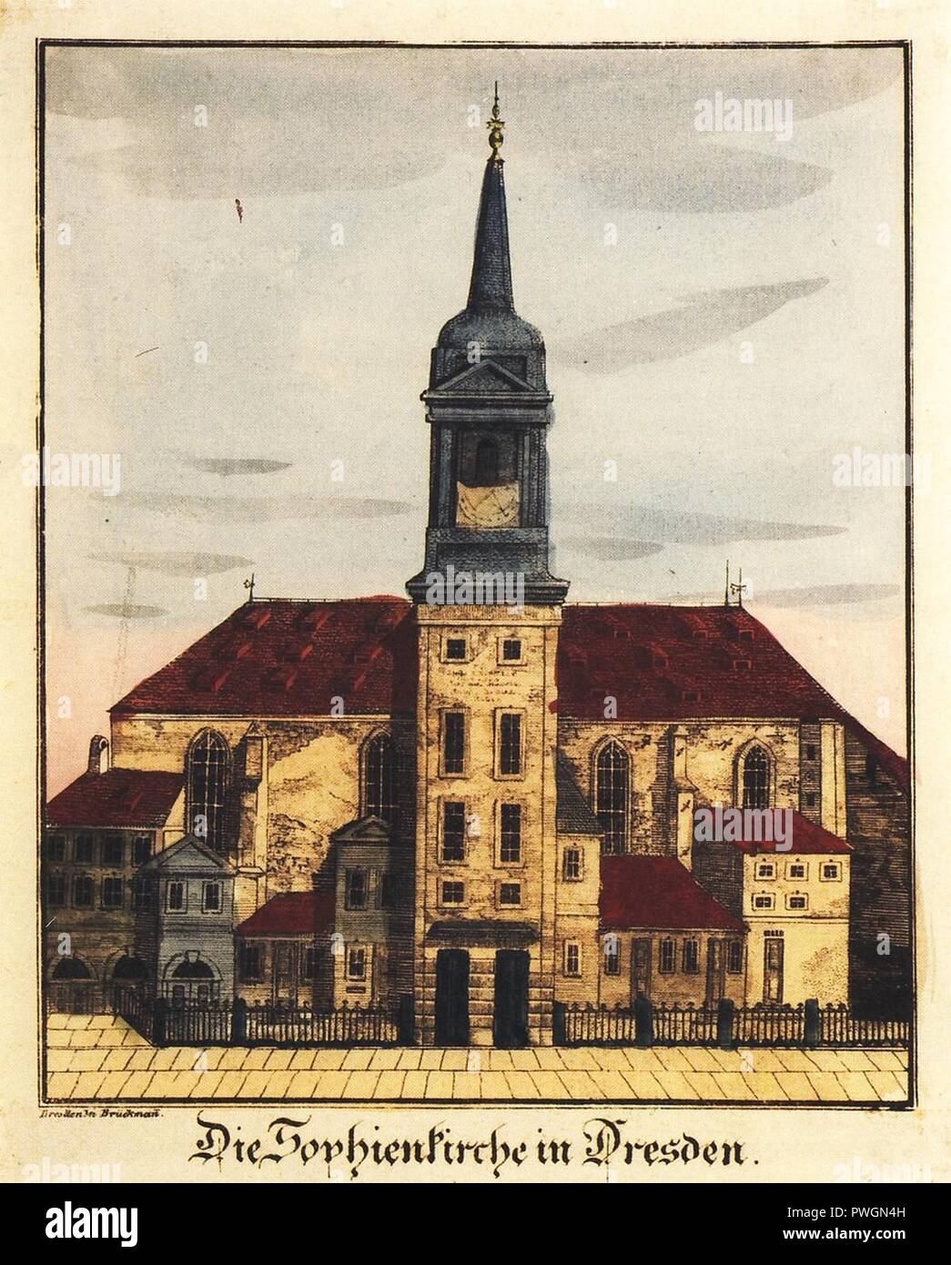 - Sophienkirche Brückman die vor 1840 à Dresde. Banque D'Images