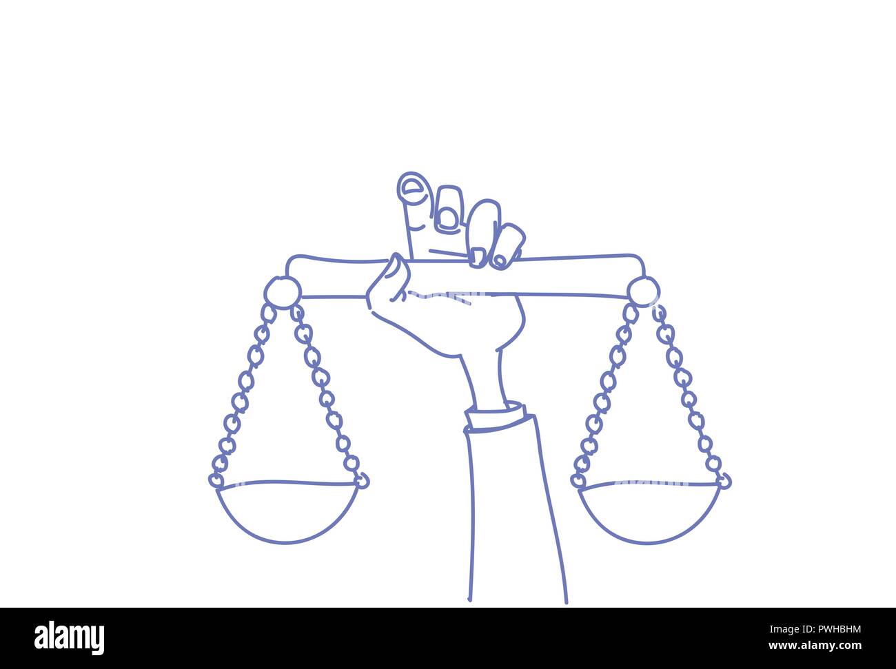 Human hand holding balance balances choix difficile entre deux choses doodle croquis illustration vecteur horizontal Illustration de Vecteur