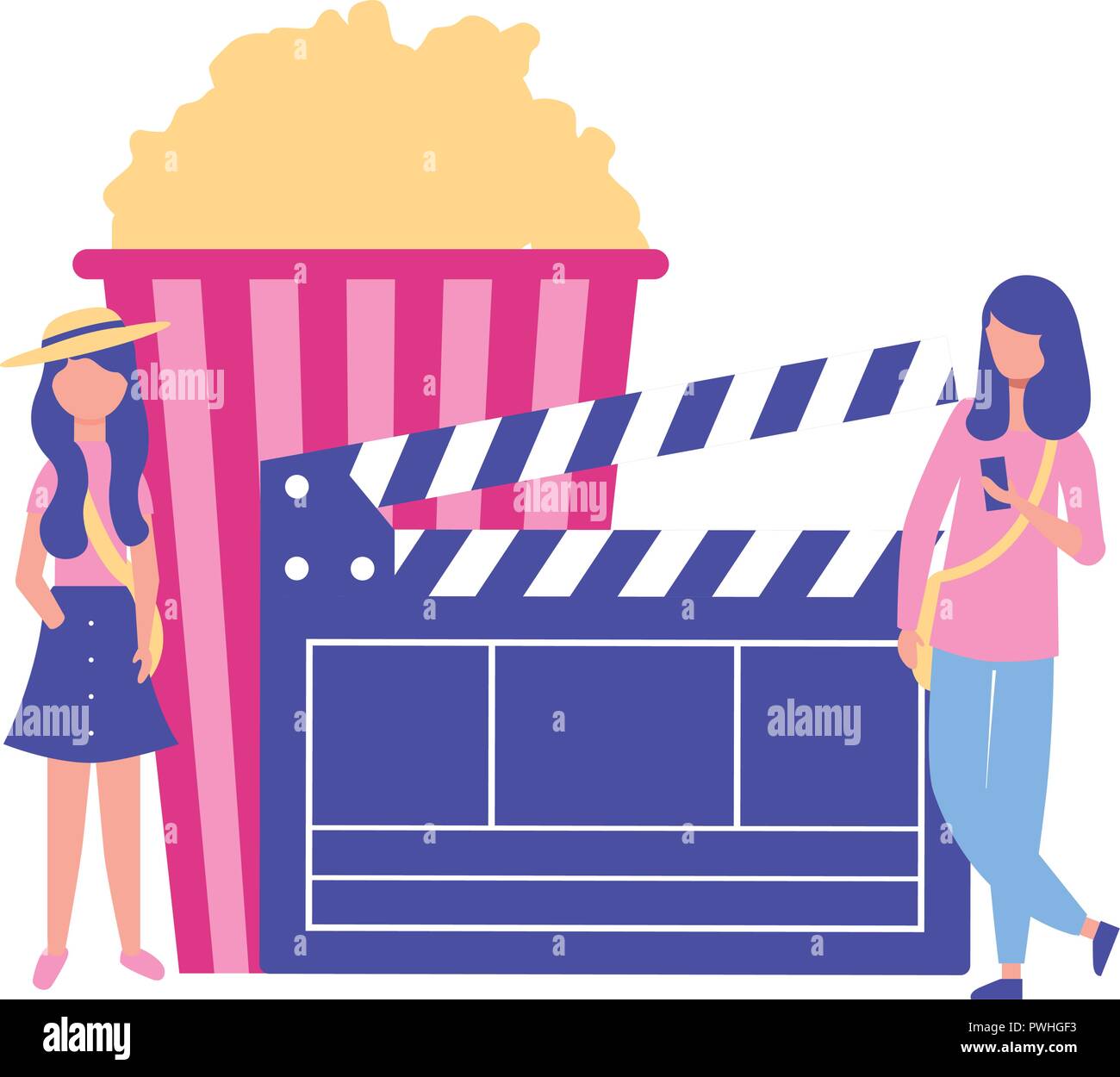 Femme cocoon production popcorn movie film vector illustration Illustration de Vecteur