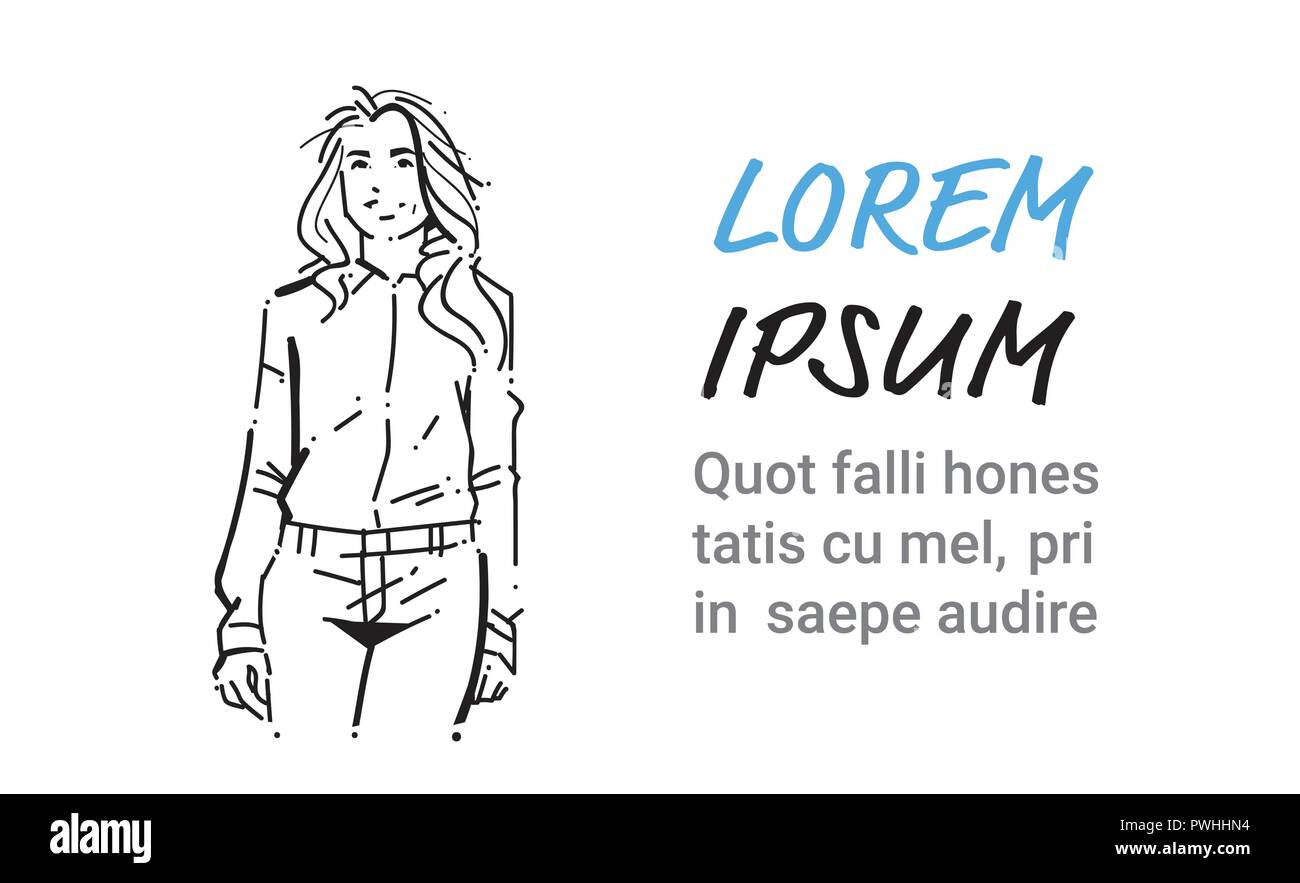 Femme d'affaires et de rester à l'avant concept businesswoman portrait sur fond blanc part dessiner croquis silhouette copy space Illustration de Vecteur