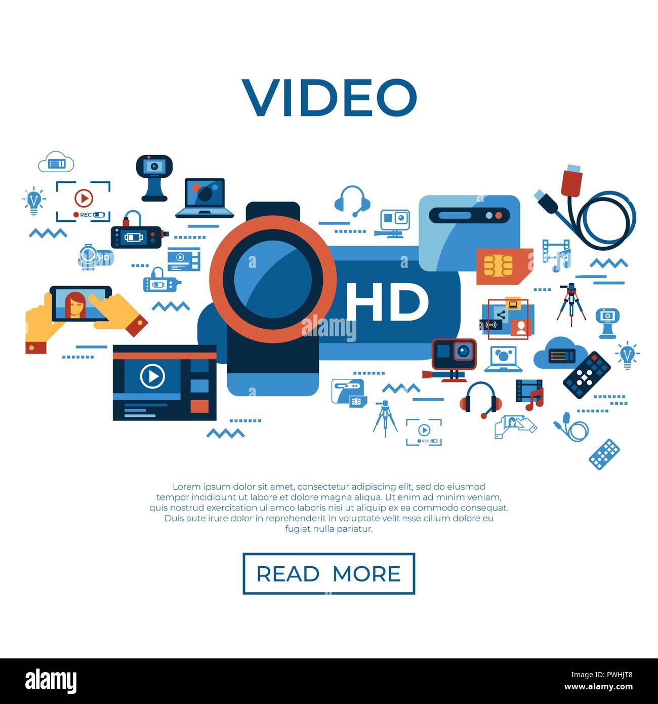 Vecteur numérique La vidéo à la demande de la technologie de diffusion en continu en ligne collection icons set simple style télévision infographie Illustration de Vecteur