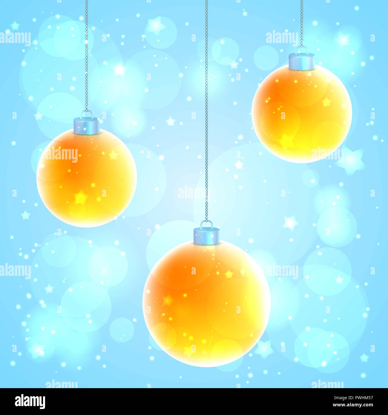 Ensemble de 3 boules de Noël orange sur fond bleu étincelaient Illustration de Vecteur