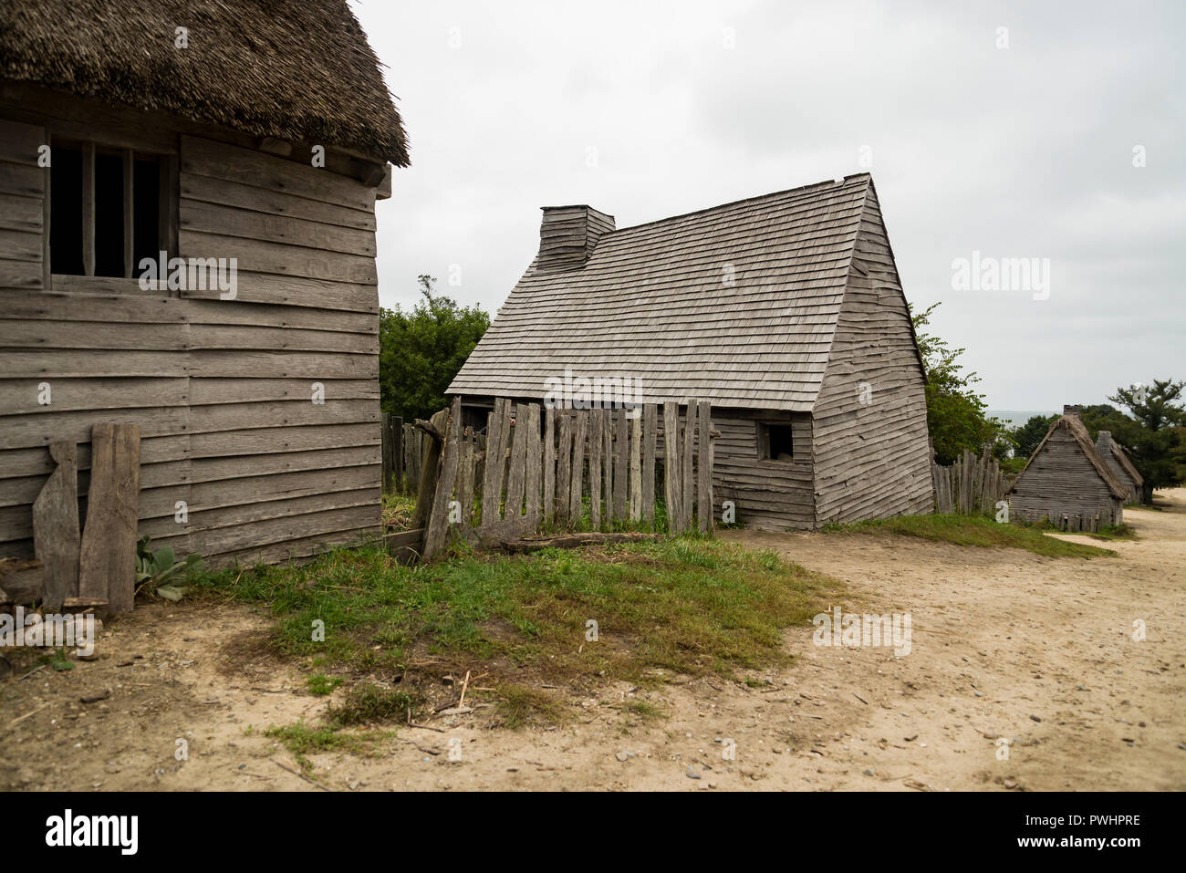 Anciens bâtiments de Plimoth plantation à Plymouth, MA Banque D'Images