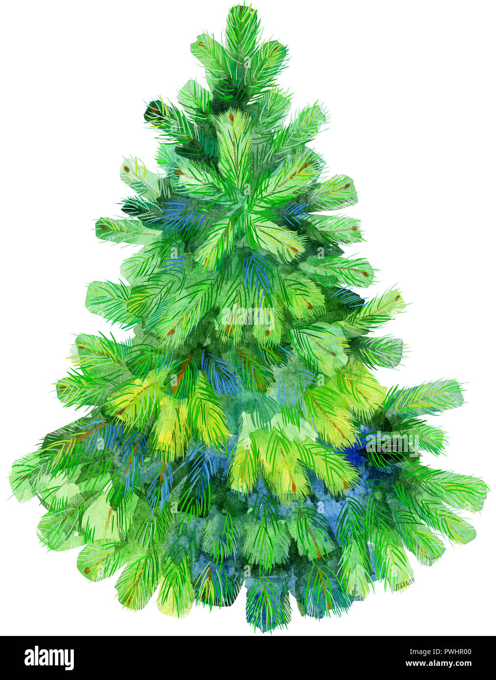 Aquarelle arbre de Noël. Pine Tree illustration isolé Banque D'Images