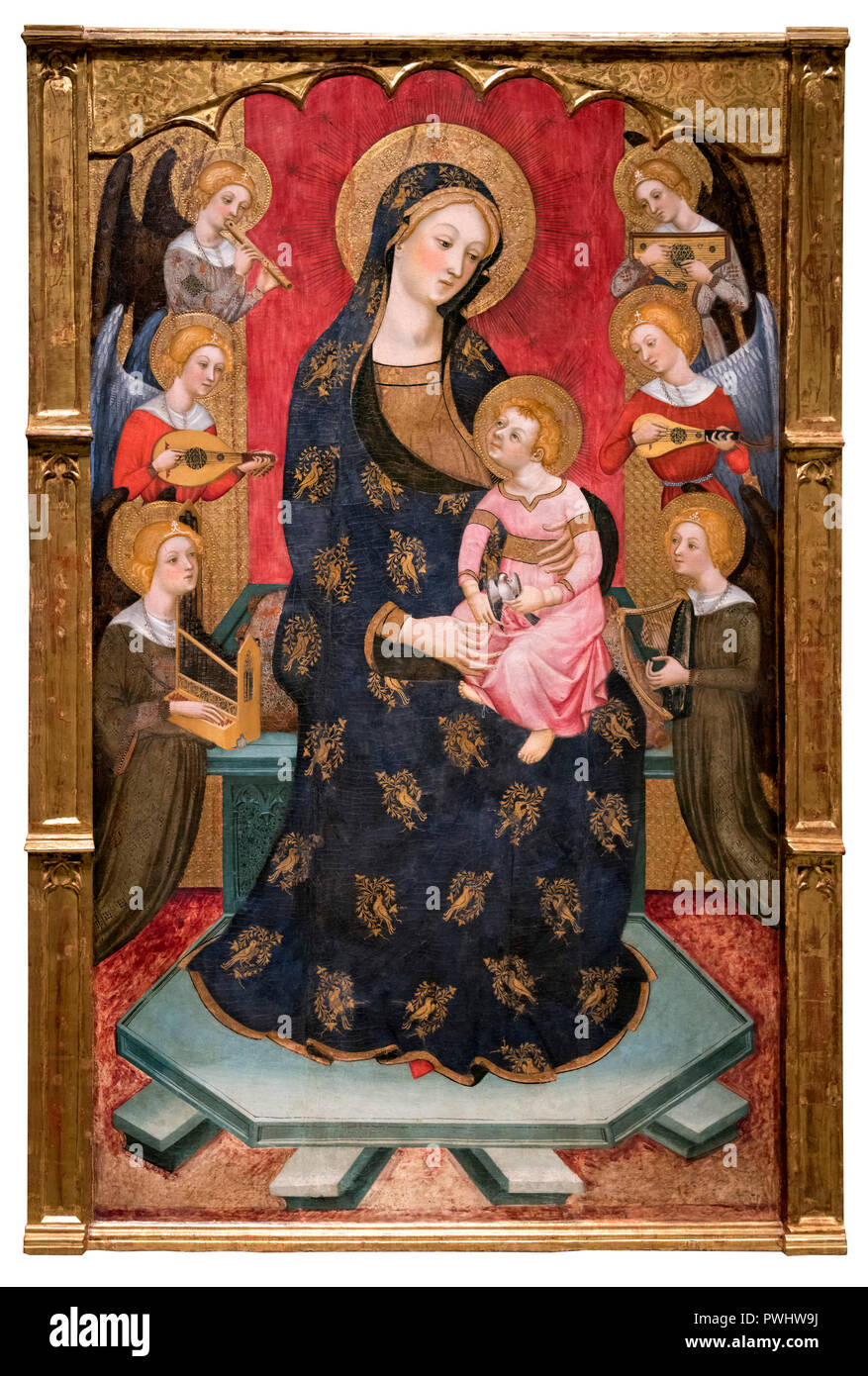 La Vierge des Anges et Saints par Pere Serra, acryl et dorure sur bois, c.1385 Banque D'Images
