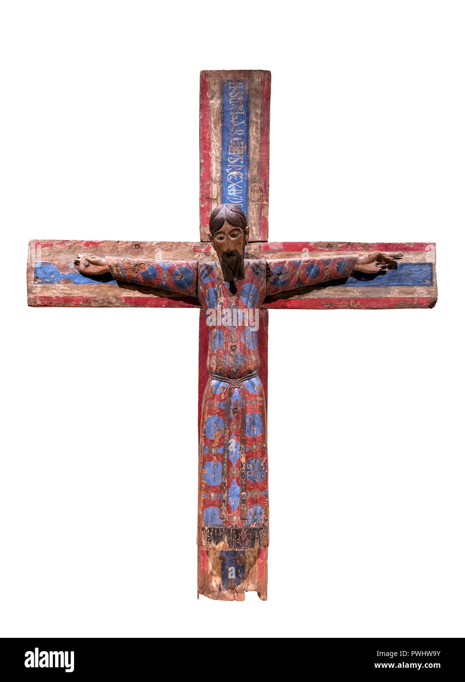 La Majestat Batlló (la Casa Batllo Majesté), un 12e siècle crucifix datant du 12e siècle, tempera sur bois polychrome Banque D'Images