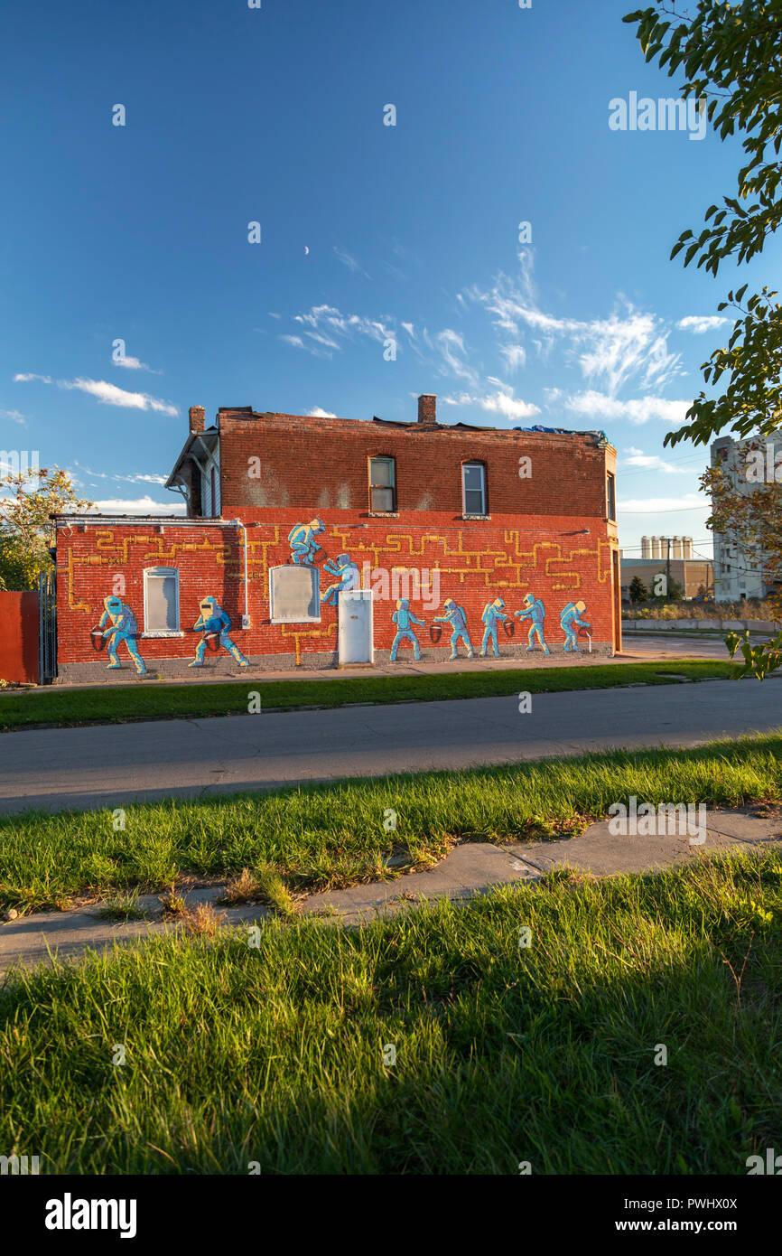 Detroit, Michigan - une peinture sur un bâtiment près de l'usine de déchets dangereux de l'écologie américain exprime l'opposition du voisinage de l'installation. Banque D'Images