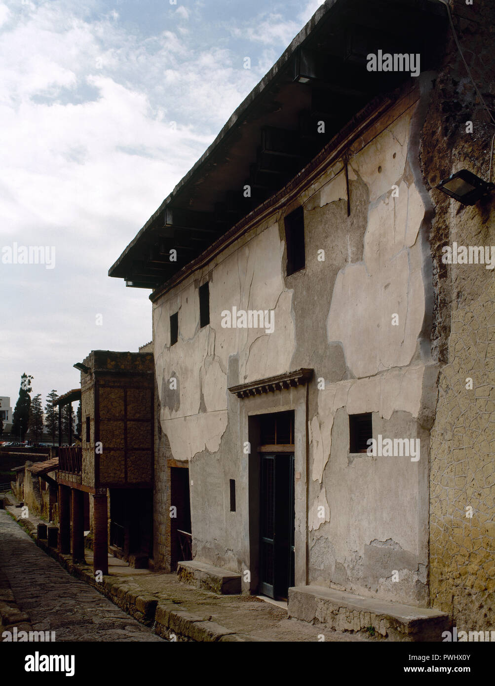 D'Herculanum. Ancienne ville romaine détruite à cause de l'éruption du Vésuve en 79 ap. Maison de la cloison en bois (Casa del Tramezzo di Legno), de la période républicaine. L'Italie. Banque D'Images