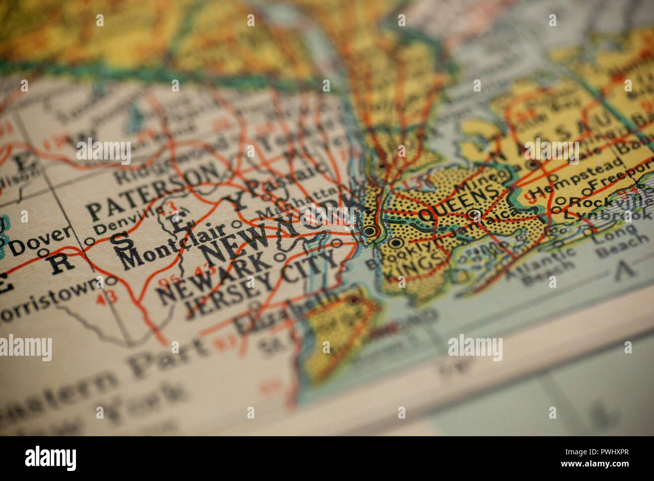 New York City et de la région, sont les points focaux sur une vieille carte. Banque D'Images