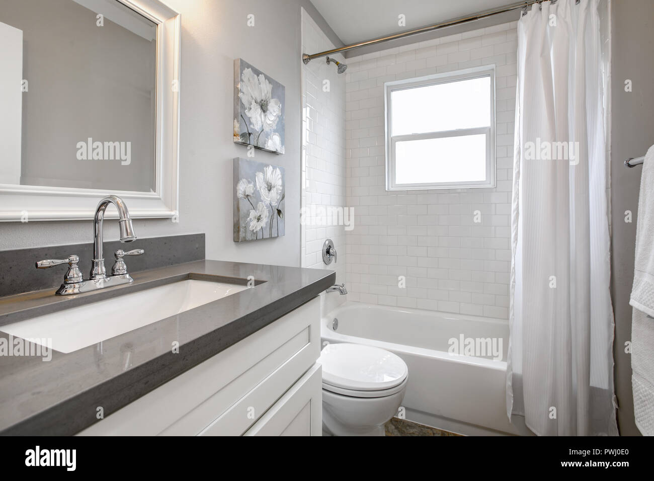 Blanc et gris moderne salle de bains design Banque D'Images