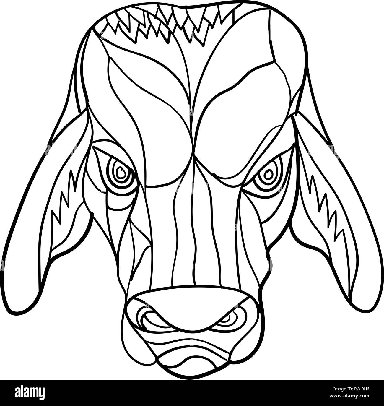 Faible mosaïque Style polygone illustration d'un Brahma bulll vue de l'avant tête isolées sur fond blanc en noir et blanc. Illustration de Vecteur