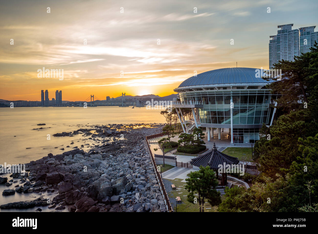 Vue de nuit sur l'île de Dongbaekseom à Pusan, Corée Banque D'Images