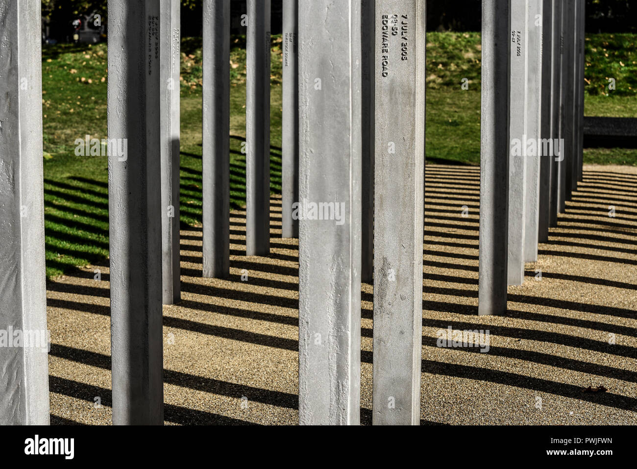 7 juillet Memorial, Hyde Park, mémorial des 52 victimes des attentats de Londres le 7 juillet 2005 à Tavistock Square, Edgware Road, King's Cross et Aldgate Banque D'Images