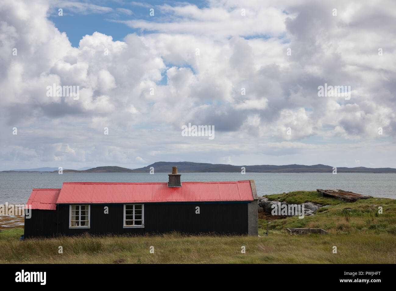 Berneray old croft, îles Hébrides, Ecosse, Royaume-Uni Banque D'Images