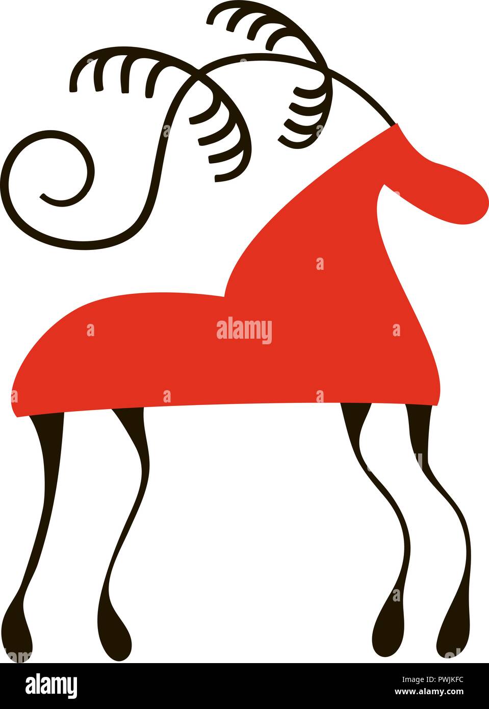 Red Horse. Peintures du nord national. L'artisanat folklorique. Ornements d'origine enchanteresse. La simplicité. télévision, Hackney, dobbin , mount, étalon, mare pour Illustration de Vecteur