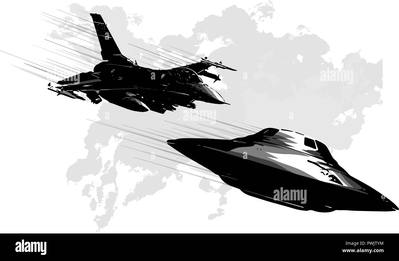 Battle star de l'espace d'un ovni et avion Banque D'Images