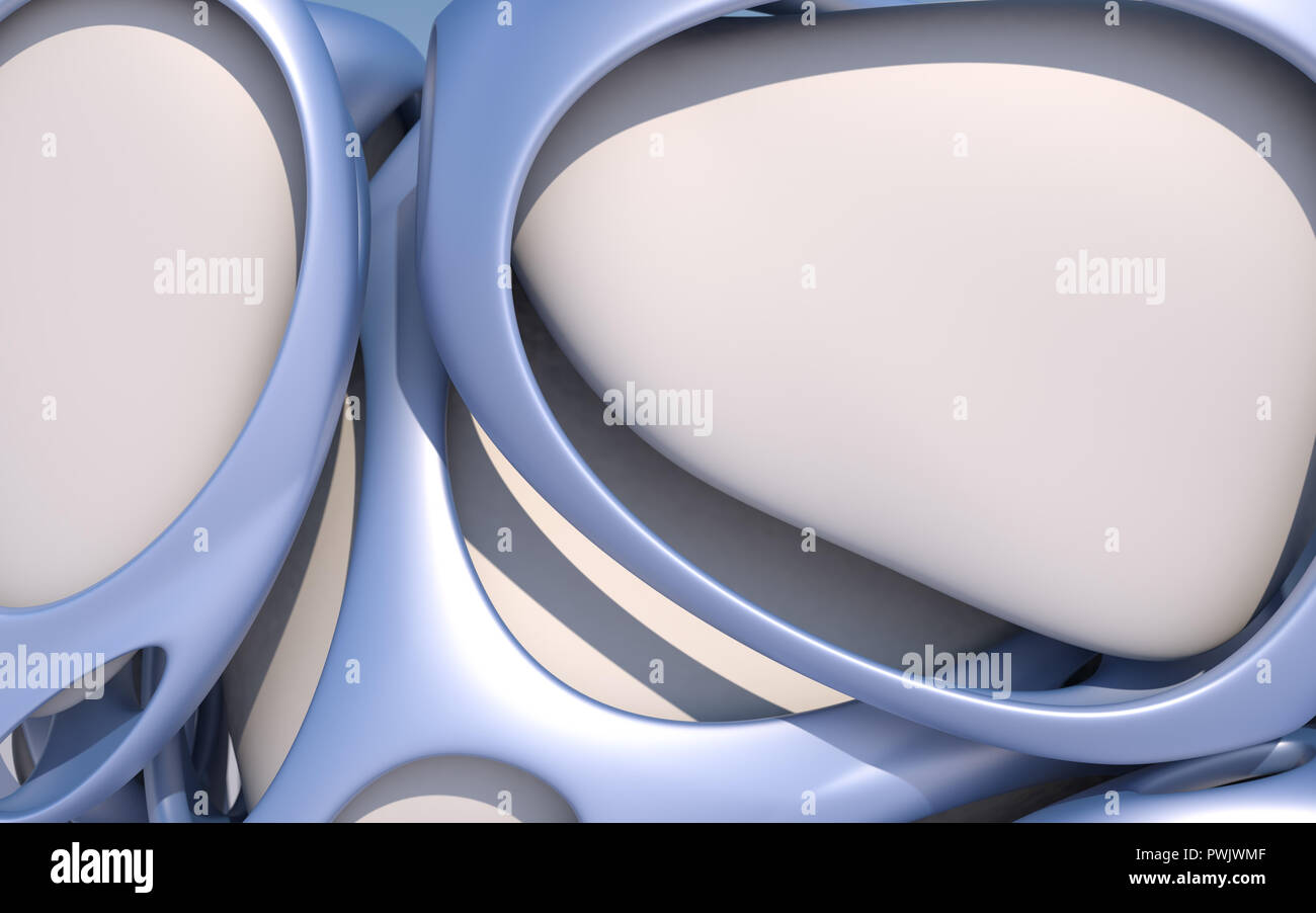 Rendu 3d abstrait bleu et blanc lisse forme organique d'arrière-plan Banque D'Images