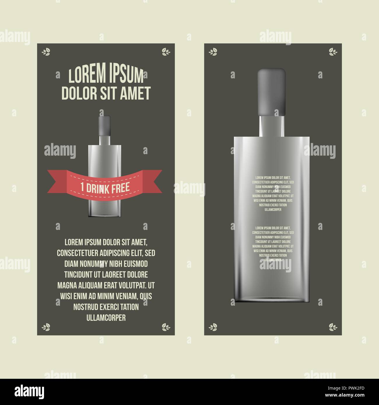 Publicité alcool vintage avec des bouteilles en verre sur le fond noir Illustration de Vecteur