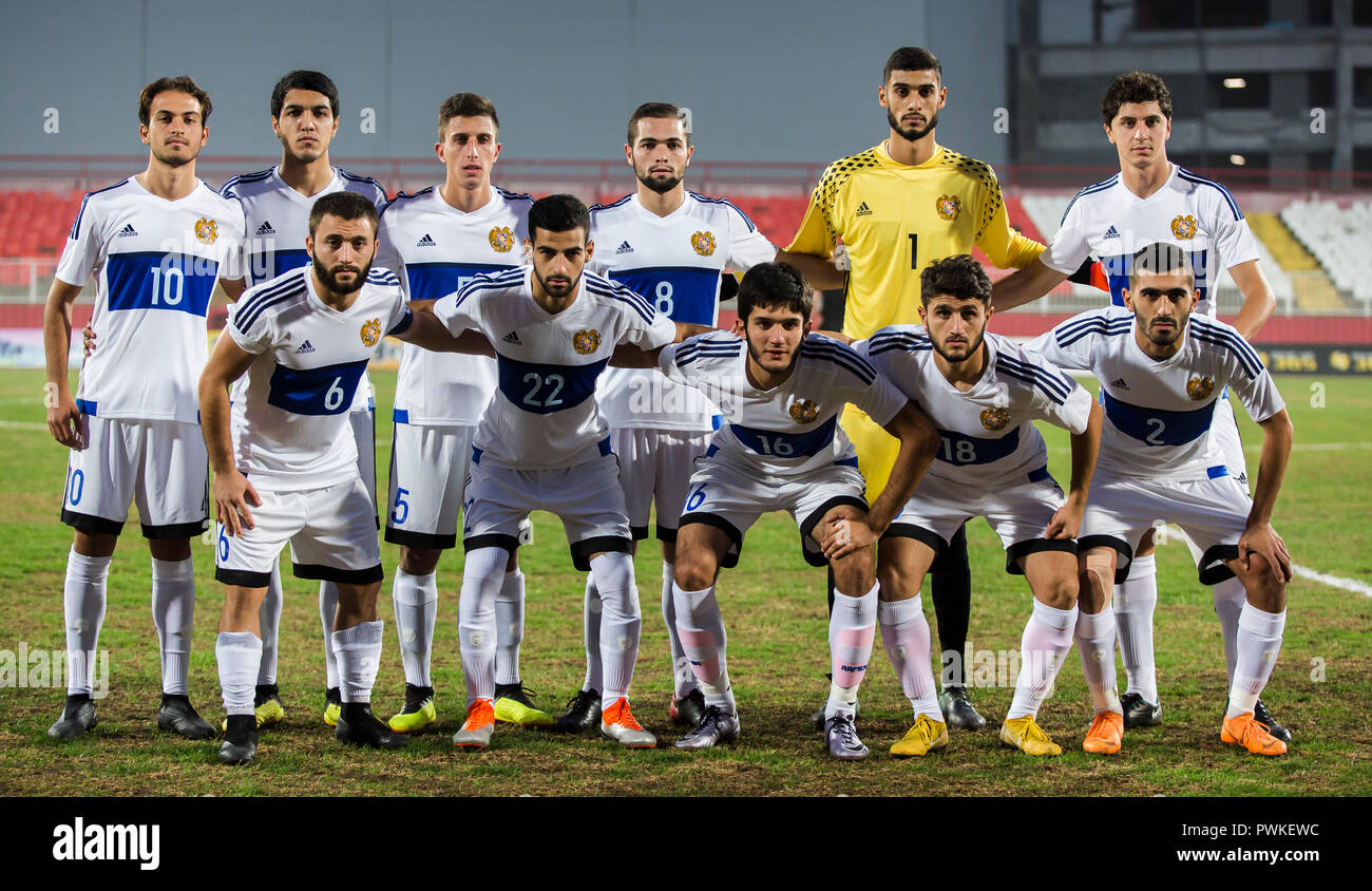 Novi Sad, Serbie. 16 Oct 2018. L'UEFA U21s : Le Championnat d'Europe de football Serbie v l'Arménie, Novi Sad, Serbie.L'Arménie s'alignent pour le match Crédit : Nikola Krstic/Alamy Live News Banque D'Images