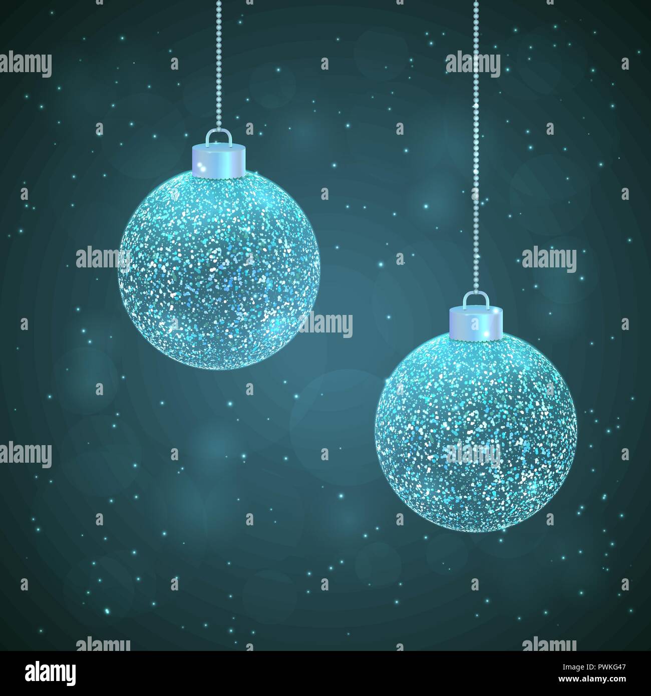 Ensemble de 2 vecteurs silver blue étincelaient des boules de Noël sur fond bleu foncé avec effet de flou Illustration de Vecteur