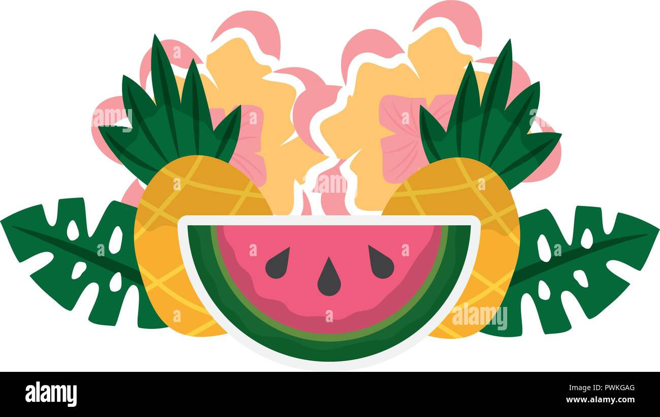 L'ananas et le melon d'été tropical fleurs vector illustration Illustration de Vecteur