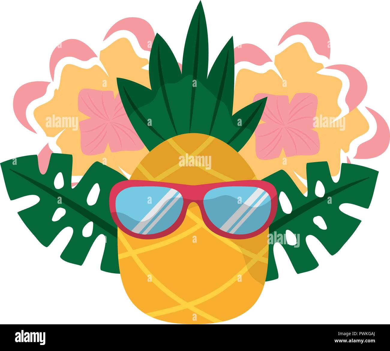 L'ananas avec des lunettes de soleil et de fleurs été tropical vector illustration Illustration de Vecteur
