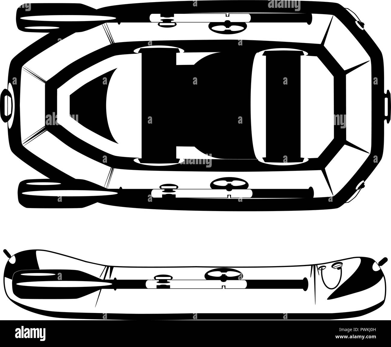 Rafting en caoutchouc gonflables vecteur bateau modèle noir Illustration de Vecteur