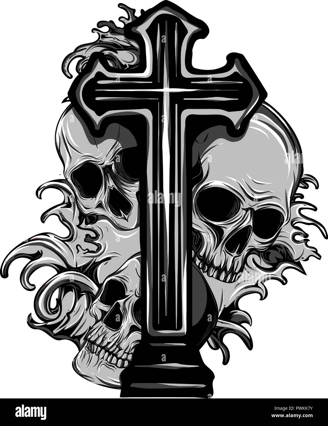 Armoiries de gothique avec tête de mort et Rosaire, grunge vintage Illustration de Vecteur