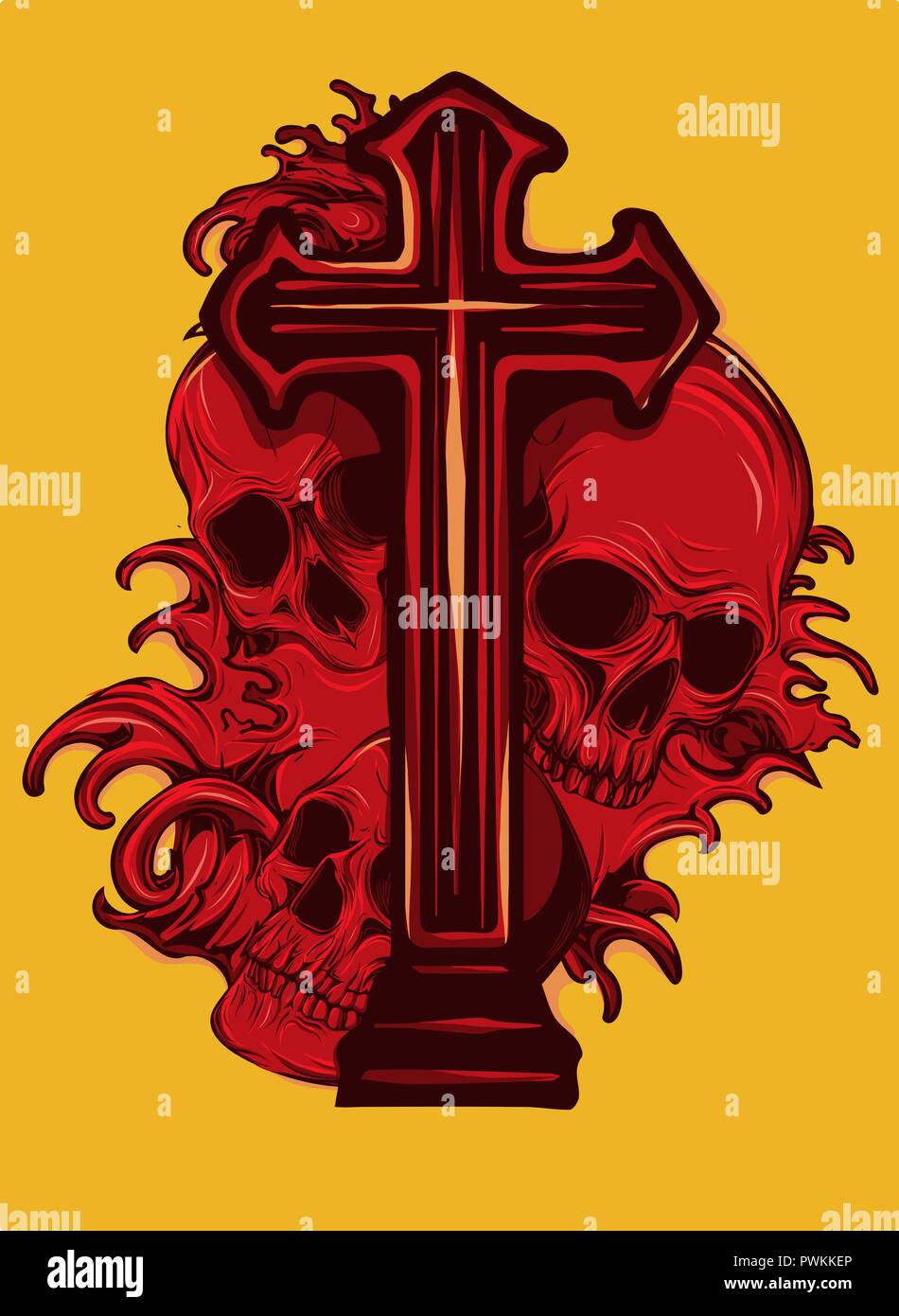 Armoiries de gothique avec tête de mort et Rosaire, grunge vintage Illustration de Vecteur