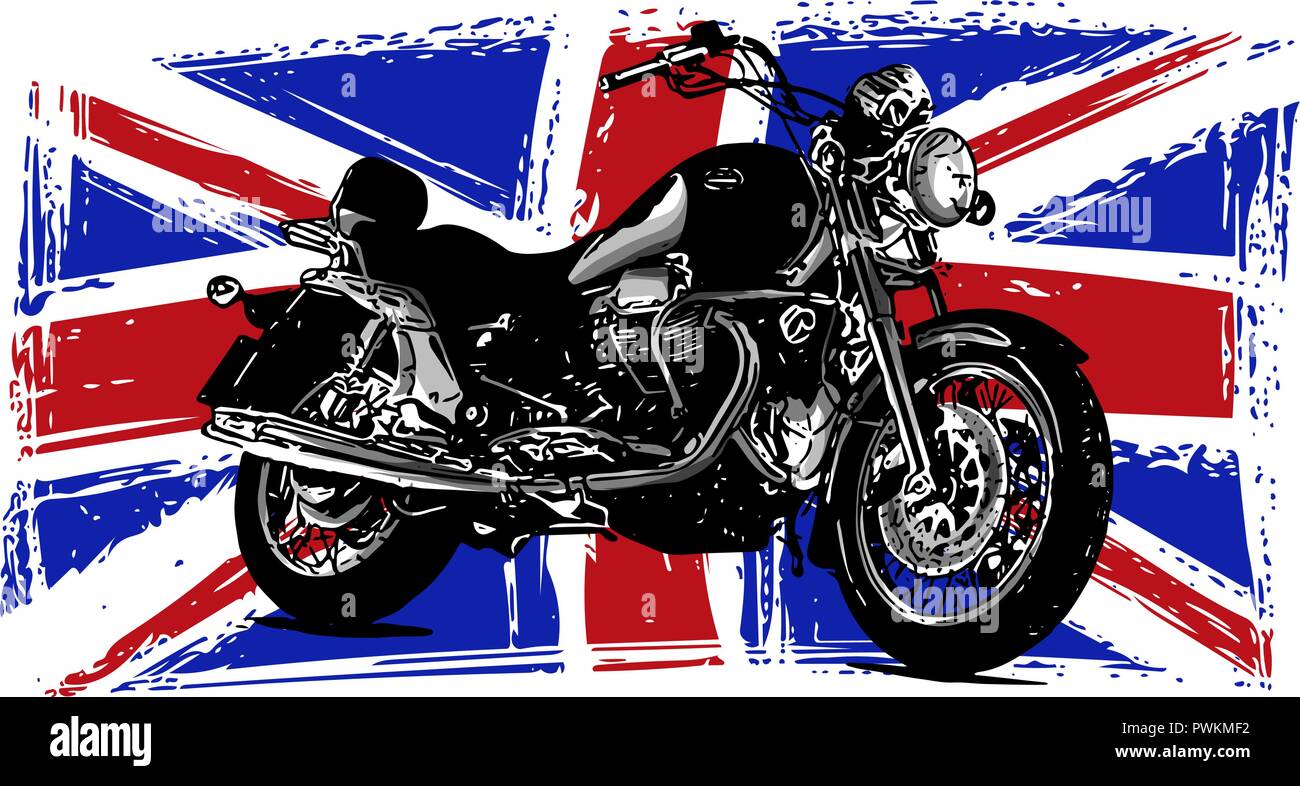 Custom moto avec la Grande-Bretagne d'un drapeau en arrière-plan Illustration de Vecteur