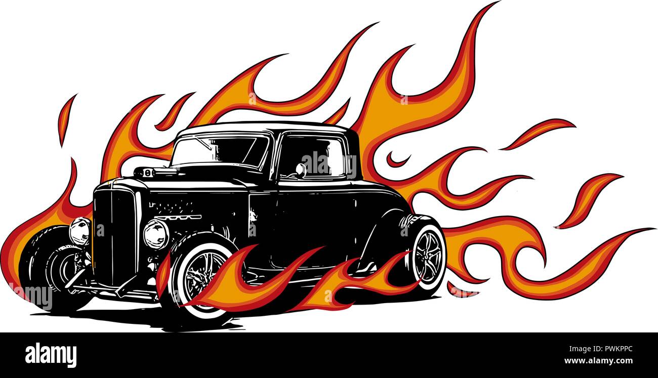 Vintage car, hot rod garage, hotrods,voiture voiture old school, Illustration de Vecteur