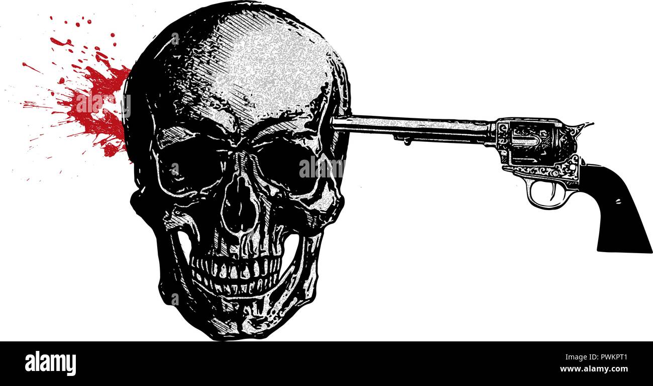Suicide vecteur crâne avec gun et le sang Illustration de Vecteur