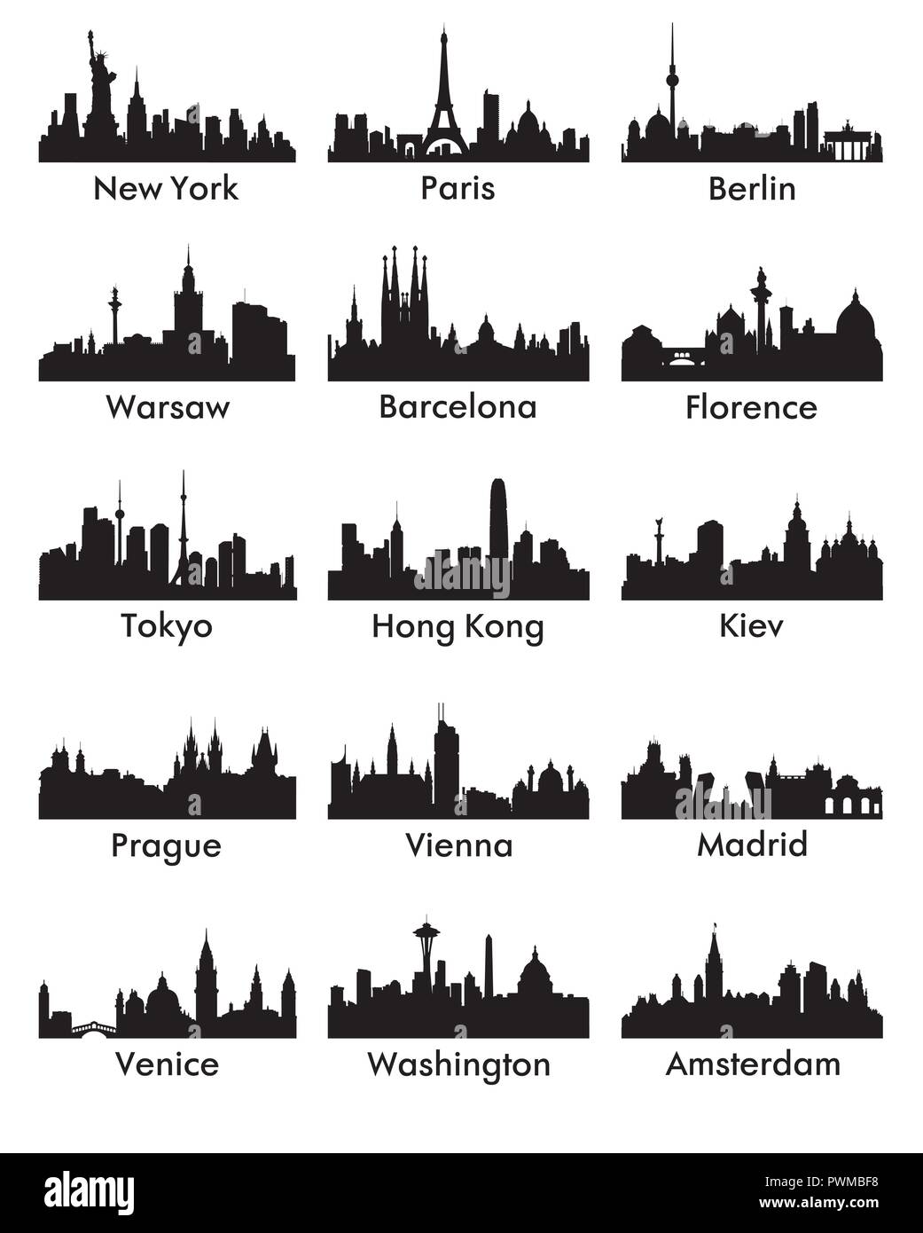 ​​Silhouette ville skyline 15 vector illustration Illustration de Vecteur
