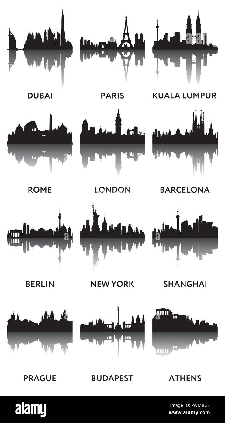 Silhouettes de panoramas ville skyline vector illustration Illustration de Vecteur