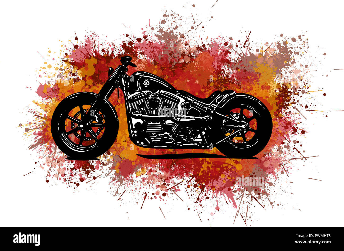 Illustration aquarelle moto colorés isolated on white Banque D'Images